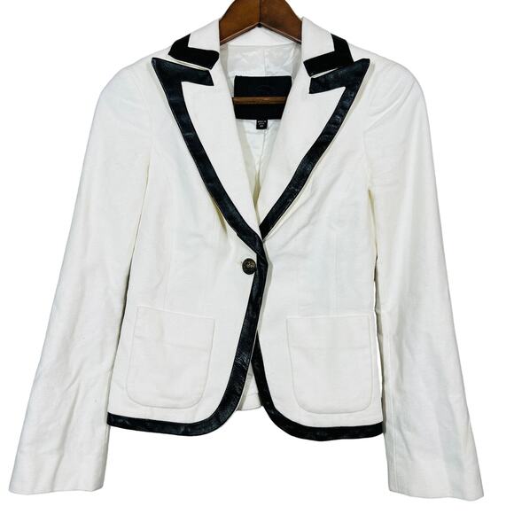 Bebe Y2K Blazer Winter White Black Trim Tuxedo Jacket - 00 - Picture 1 of 7